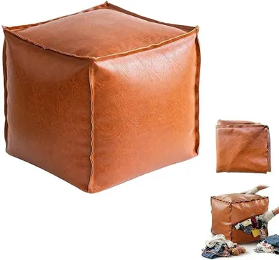 Produktbild von Unstuffed Pouf Ottoman Bezug, Quadratischer Sitzpouf aus Kunstleder, Fußhocker Holster für In- & Outdoor, Ungefüllt, 40x40x40 cm, Braun (Nur Bezug)