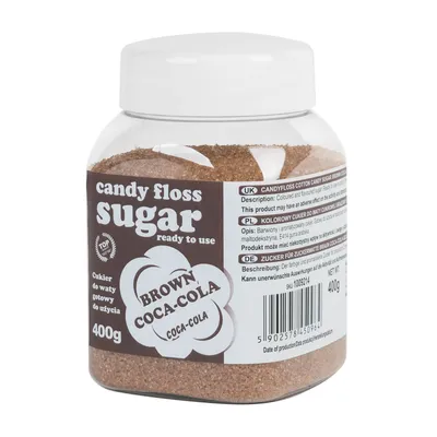 Zdjęcie produktu dla Kolorowy Cukier Do Waty Cukrowej Brązowy O Smaku Coca-Coli 400G