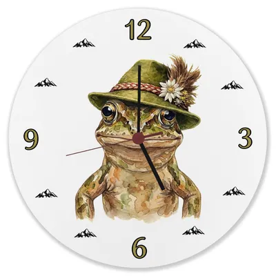 Produktbild von Grasfrosch mit alpenländischem Trachtenhut Wanduhr aus Alu