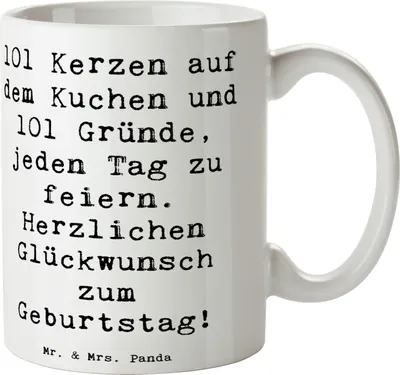 Produktbild von Mr. & Mrs. Panda Kaffeebecher Spruch 101. Geburtstag Feier - Weiß - Geschenk, Geburtstagsgeschenk, Teebecher, Kaffeetasse, Tasse, geliebte Menschen, Trinkbecher, Jubiläum