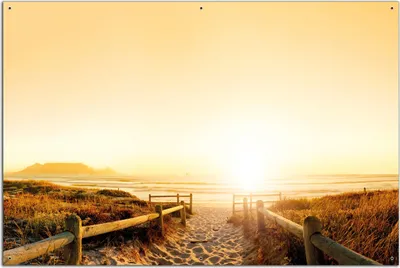 Produktbild von Wallario Outdoor-Poster für Garten oder Balkon, Motiv Strand in Südafrika II - Himmel in orange, in ca. 61 x 91,50 cm