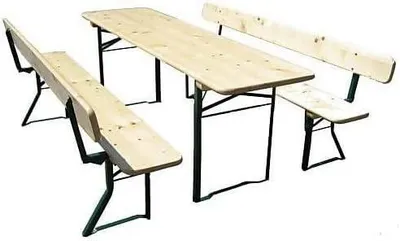 Produktbild von Bierzeltgarnitur Biergartengarnitur Klappgarnitur Festzeltgarnitur 1 A Brauereiqualität 80cm er Tischbreite mit Bankrückenlehnen direkt vom Hersteller Länge 220cm Natur