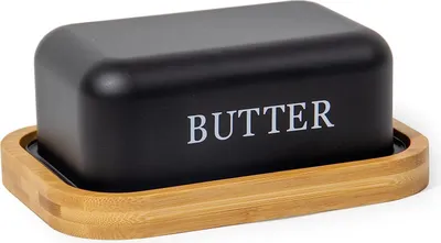 Produktbild von Theo&Cleo Butterdose , Butterglocke für 250 g Butter , Butter Dish aus Edelstahl , Butterschale mit Edlem & Nachhaltigem Bambusdeckel,Schwarz