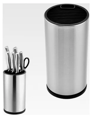 Produktbild von Messer- und Scherenorganizer, Unbestückter Universal-Messerblock aus Edelstahl, Mit Scherenschlitz und Ablaufloch, Für verschiedene Messer und Scheren, Rund