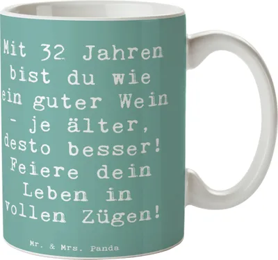 Produktbild von Mr. & Mrs. Panda Pott Spruch 32. Geburtstag - Meeresbrise - Geschenk, Leben genießen, schöne tasse, Glückwünsche, Jubiläum, Kaffeetasse, Geburtstagsgeschenk, feiern