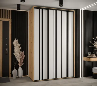 Obrázek produktu pro Šatní skříň YVONA 6 - 150/60 cm, dub artisan / bílá / černá