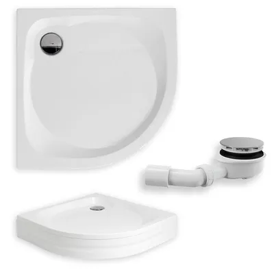 Zdjęcie produktu dla Brodzik Prysznicowy Półokrągły 100x100x18,5 z Obudową Akrylową, Akrylowy, Gładki | Syfon odpływ ⌀90 mm + nogi (stelaż) | BADLAND NOWY STYL