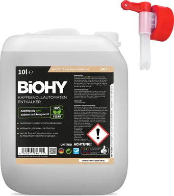 Produktbild von BiOHY Kaffeevollautomaten Entkalker (10l Kanister) + Auslaufhahn | Ideal zur Entkalkung von allen Kaffeemaschinen & Espressomaschinen  | Ca. 20 Entkalkungsvorgänge/Flasche