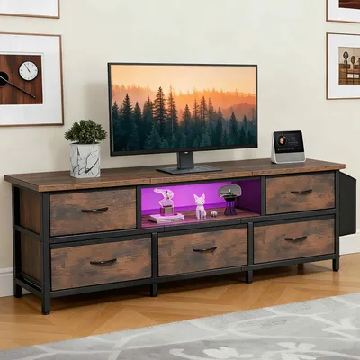 Produktbild von TV-Schrank, TV-Ständer Fernsehschrank, mit 5 Schubladen und LED, für Fernseher bis zu 55 Zoll, 145 x 35 x 50 cm, Braun
