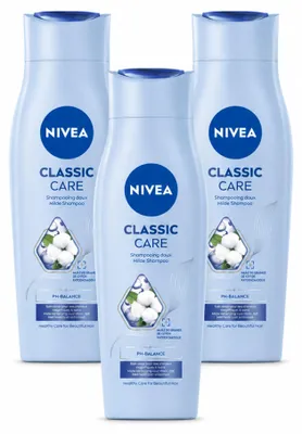 Immagine prodotto di 3 flaconi di shampoo NIVEA Classic Care - 250 ml ciascuno - confezione - 3 pezzi
