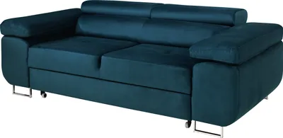 A teal sofa is shown against a white background.