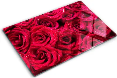 Imagen del producto de Cubierta para placa de cocina – Cubierta para placa de inducción – Placa de vidrio protectora – 80x52 cm – Placas de vidrio protectoras para cocina – Vidrio templado – Gotas sobre las rosas