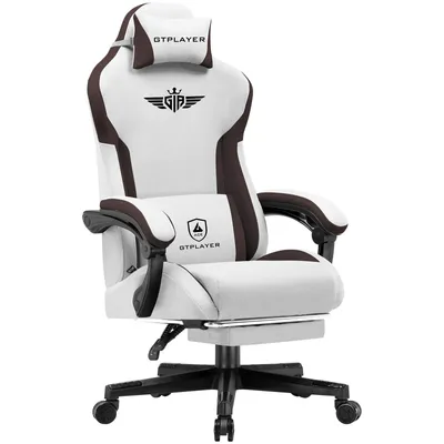 Immagine prodotto di Sedia da gioco GTPLAYER, sedia da gioco ergonomica in tessuto con supporto lombare, sedia per PC con schienale allargato, portata fino a 150 kg, marrone