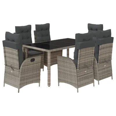 Produktbild von vidaXL 7-tlg. Garten-Essgruppe mit Kissen Grau Poly Rattan