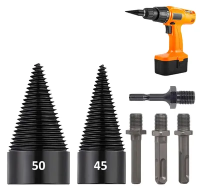 Holzspalter-Set 45+50 mm, 6-teilig, für Bohrmaschinen