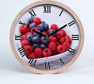 Produktbild von Holzuhr 25fi cm wanduhr - schwarze Spitzen - Himbeeren und Heidelbeeren