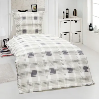 Produktbild von Renforcé Bettwäsche Karo Design Silber 135x200 80x80 cm