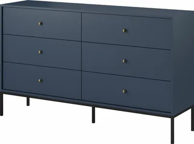 Produktbild von Selsey Kommode Monne Doppelkommode mit 6 Schubladen, Dunkelblau im Vintage Look