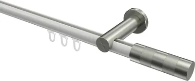 Produktbild von Interdeco Innenlaufstange / Gardinenstange mit Innenlauf Weiß / Edelstahl-Optik, Typ Platon Mavell (Zylinder Bicolor), 20 mm Ø 1-läufig, 600 cm