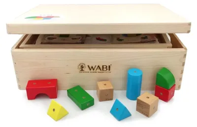 Produktbild von WABI Magnetische Holzbausteine 120 Teile mit WABI Pad – Neodym-Magneten, 7 Formen, ab 3 Jahren, CE/EN71-