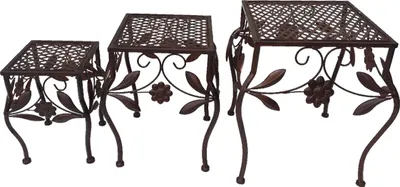 Produktbild von Hocker Set 3tlg. Gartendeko Eisenhocker Pflanzenablage Blumenhocker Braun Antik