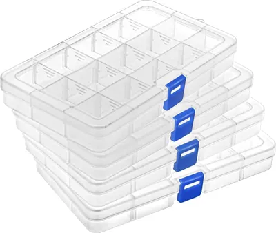 Produktbild von Plastik-Sortierboxen mit 15 Fächern - perfekt für kleine Teile - 4 Stück