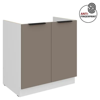 Produktbild von Küchen Spülenunterschrank 80 cm Küche ARIA Sandgrau ultra matt + Weiss matt, hochwertige Fronten mit Anti Fingerprint Beschichtung Küchenzeile Küchenblock