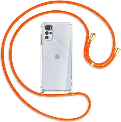 Produktbild von Handykette Backcover-Schutzhülle mit Band (Metall goldfarben) für Motorola Moto G22 4G - neonorange