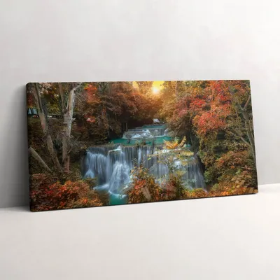 Produktbild von Sonnenuntergang über einem Wasserfall – Leinwandbild Wandbild – 100x50 cm – Leinwandbilder – Wandbilder – Schlafzimmer – Flur