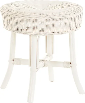 Produktbild von KRINES HOME Hocker / Rattanhocker Rund / Beistell-Hocker / Fußhocker / Schemel (Geflochten Weiss)