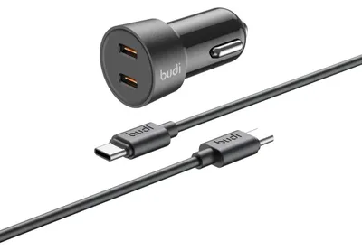 Produktbild von Budi Mini-Autoladegerät PD 33 W Schnellladegerät mit 2 x USB-C-Anschluss und 1,2 m USB-C-Kabel