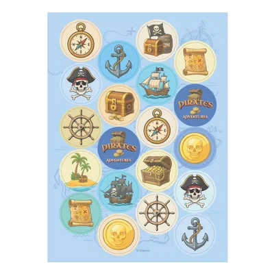 Produktbild von Dekora, Piraten Essbare Oblaten für Cupcakes, 3,4 cm Mini-Kuchendekoration, Ideal für Kindergeburtstag & Motto-Party, 20 Stück Oblaten aus Esspapier,