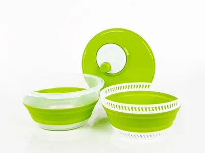 Produktbild von Faltbare Salatschleuder mit Deckel inklusive Sieb und Schüssel - Weiß/Grün