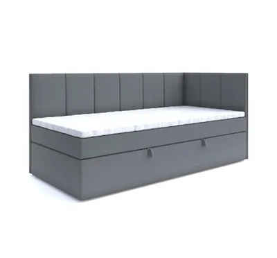 Produktbild von Boxspringbett POLA 80x200 cm, T25 Topper, Kinderbett, Jugendbett, Einzelbetten, Bett, Stauraum Polsterbett, Matratze, RECHTS (Dunkelgrau - Itaka 14)