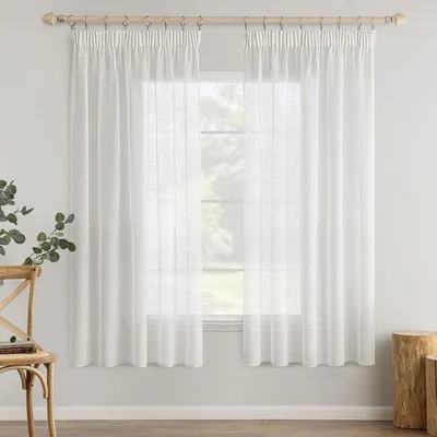 Produktbild von Set aus 2 Voile Gardinen mit Rüsche - Transparente Leinenoptik