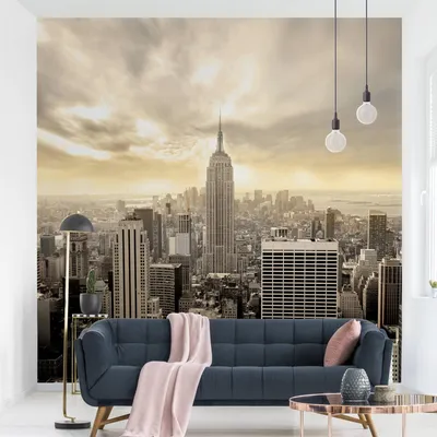 Produktbild von Fototapete Stadt - Vliestapete - Bildtapete UV-beständig New York beige Vintage Wandtapete geruchsfrei
