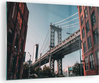 Produktbild von Bilder auf glas - Einteilig - Manhattan Brücke Brücke - 70x50cm - Glasbilder - Wandbilder - Bilder - zum Aufhängen bereit - Wanddekoration aus Glas - Glas Bilder - Wandbild auf Glas - GAA70x50-4675