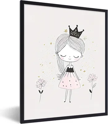 Produktbild von MuchoWow® Gerahmtes Poster Prinzessin - Kleid - Krone - Blumen - Mädchen 60x80 cm - Poster mit Schwarzem Bilderrahmen Wandposter Rahmen Foto Bilder - Premium - Wanddeko Wohnzimmer
