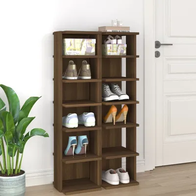 Produktbild von vidaXL Stojany na topánky 2 ks. Hnedý dub 27,5x27x102 cm odvodený výrobok z dreva