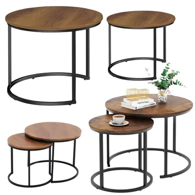 Produktbild von 2-in-1-Set runder Couchtische Vintage Naturholz 60x45cm 40x40cm