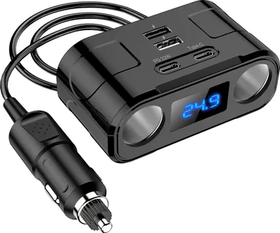 Produktbild von L12C KFZ Zigarettenanzünder Verteiler 12V/24V – 4-Port Auto Ladegerät mit 2x USB-A & 2x USB-C PD Schnellladung, LED Spannungsanzeige, für Auto LKW Woh