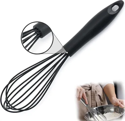 Produktbild von Schneebesen Silikon, Schwarz Rührbesen, Silikondrähte Ballonschneebesen für Mischen, Schneebesen, Schlagen, Aufschäumen und Rühren(10 Zoll, Schwarz)