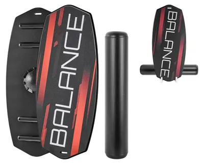 Produktbild von Balance Board Set - Wackelbrett Gleichgewichtstrainer - 78 cm - Bis 200 kg belastbar - Mit Rolle & Magnetstoppern - Mit Ablage - Für Surf- & Core-Training, Physiotherapie - Schwarz