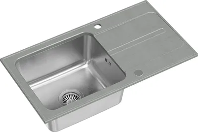 Obrázok produktu pre Kuchynský drez QUADRON s 1 misou | Rozmery: 78 x 43 x 20 cm | RALPH 111 | Kuchynský drez granitový a nerezový so sifónom | Sivá a oceľ