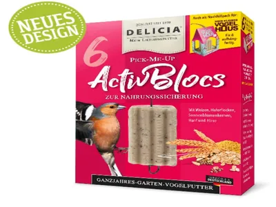 Produktbild von Delicia Pick-me-up Aktiv Bloc mit Aufhänger Vogelfutter ganzjahres Futter 6 Stck
