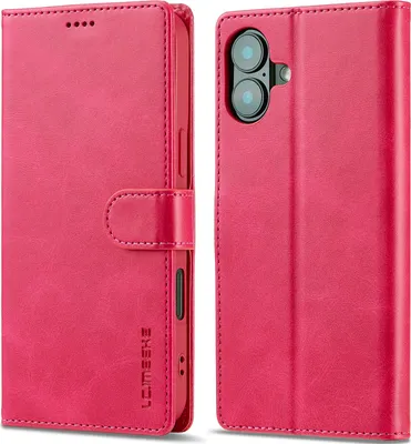 Produktbild von Hülle für iPhone 16, Klapphüllen Brieftasche Leder Magnetverschluss Ständer Schutzhülle Rosa