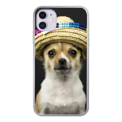 Produktbild von MuchoWow® Handyhülle Schutzhülle Hülle für iPhone 11 Hund - Sombrero - Schwarz Silikon Softcase Handy Hülle - Handytasche