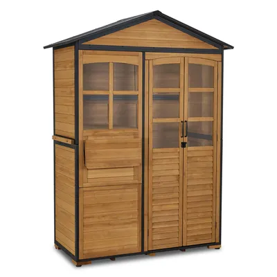 Produktbild von M MCombo Gartenschrank Holz Metgallgestell mit 3 Ablagen, Geräteschuppen Wetterfest, Gartenhaus Outdoor Wasserdicht, Aufbewahrungsschrank, 0937