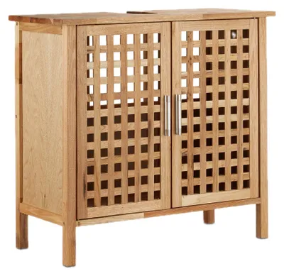 Produktbild von Relaxdays Waschbeckenunterschrank Walnuss, HxBxT:61x66x29cm, widerstandsfähig, für Bad/Waschtisch, helles Holz, natur