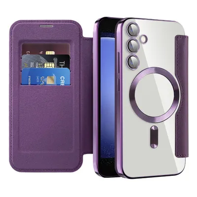 Produktbild von Klapphülle für Samsung Galaxy S23 FE Kompatibel mit Magsafe, Klar Überzug Kartenhalter Ledertasche mit Kameraschutz Lila